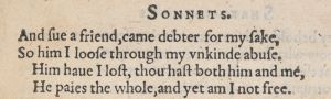 Окончание сто тридцать четвертого сонета Шекспира в первом издании 1609 г.