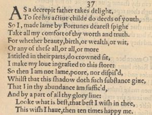 Тридцать седьмой сонет Шекспира в первом издании 1609 г.