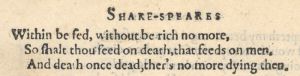 Окончание сто сорок шестого сонета Шекспира в первом издании 1609 г.