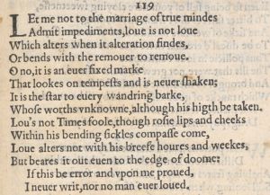 Сто шестнадцатый сонет Шекспира в первом издании 1609 г.