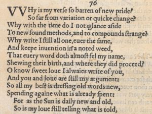 Семьдесят шестой сонет Шекспира в первом издании 1609 г.