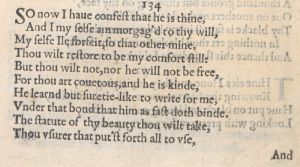 Сто тридцать четвертый сонет Шекспира в первом издании 1609 г.