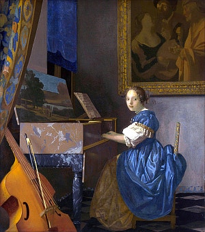 Девушка, сидящая за вёрджинелом. Художник Ян Вермеер (1670-1672)