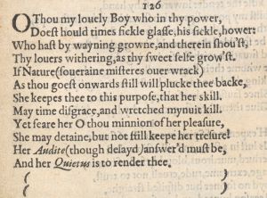 Сто двадцать шестой сонет Шекспира в первом издании 1609 г.