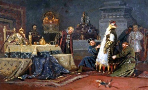 Шутовской кафтан. Боярин Дружина Андреевич Морозов перед Иваном Грозным. Художник М. В. Нестеров, 1885 год