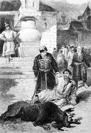 Князя Серебряный, медведь и молодой опричник. Художник К. Лебедев