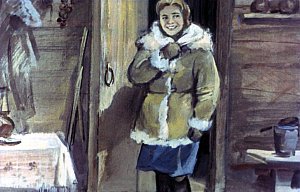 Невеста Егора, учительница Катя Малышева. Иллюстрация к рассказу А. Н. Толстого «Русский характер». Художник Г. Сояшников, 1978 г.