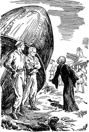 Марсианин глядел только на Лося. Иллюстрация к роману А. Н. Толстого «Аэлита». Художник И. Архипов, 1956 г.