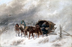 Н. Е. Сверчков. Ямская тройка, застигнутая метелью, 1881
