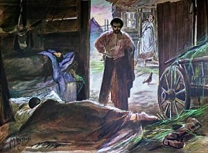 Левин вышел на улицу. Иллюстрация к роману Л. Н. Толстого «Анна Каренина». Художники: М. Щеглов, А. Моравов, А. Корин