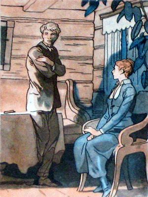 Сергей и Анна у мельника. Иллюстрация Б. А. Дехтерева к поэме Сергея Есенина «Анна Снегина»