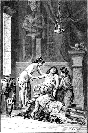 Акт IV. Сцена XV (XIII в переводе Д. Михаловского). Иллюстрация к трагедии Уильяма Шекспира «Антоний и Клеопатра». Художник Поль Авриль (1843-1904). Издание 1891 г.