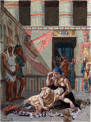 Клеопатра держит умирающего Антония. Художник Александр Бида (1813–1895)