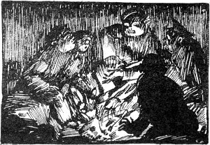 Мы помещались в большой яме. Иллюстрация к рассказу А. Т. Аверченко «Предводитель Лохмачев». Журнал «Галчёнок» №20 от 19-го мая 1912 г.