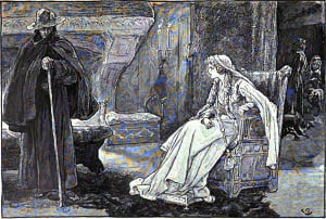 Леди Ровена и паломник. Иллюстрация к роману Вальтера Скотта «Айвенго». Издание 1893 года.