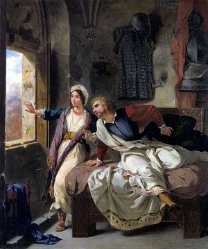 Ревекка, ухаживающая за раненым Айвенго. Художник Эжен Делакруа, 1823