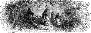 Заставка к главе XXXIII романа Вальтера Скотта «Айвенго». Издание 1880 года. Художники: Адриан Мари, Ликс, Риу и Х. Скотт.