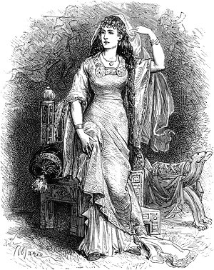 Леди Ровена. Иллюстрация к роману Вальтера Скотта «Айвенго». Издание 1880 года. Художники: Адриан Мари, Ликс, Риу и Х. Скотт.