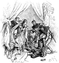 Концовка к главе XII романа Вальтера Скотта «Айвенго». Издание 1880 года. Художники: Адриан Мари, Ликс, Риу и Х. Скотт.
