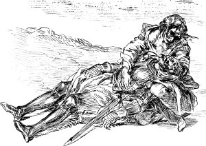 Смерть Лары. Рисунок пером Делакруа. Иллюстрация к поэме лорда Байрона «Лара». Издание 1904 г.