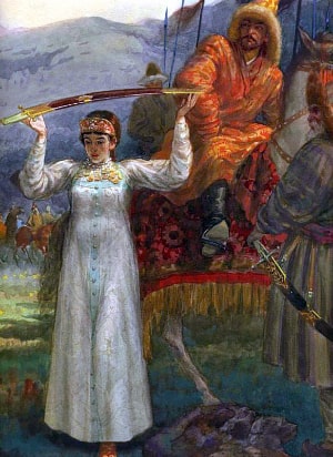 Вот она, невеста, за своим малым даром пришла. Иллюстрация к сказу П. П. Бажова «Старых гор подаренье». Художник Коровин Олег Дмитриевич, 1949-1950