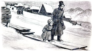 Таютка и Ганя. Иллюстрация к сказу П. П. Бажова «Таюткино зеркальце». Художник Милашевский Владимир Алексеевич, 1952 г.