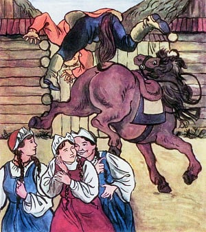 Иллюстрация к сказу П. П. Бажова «Травяная западёнка». Художник Владимир Бреховский, 1951 г.
