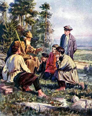 Иллюстрация к очерку П. П. Бажова «У старого рудника». Художник В. Ф. Васильев, 1952