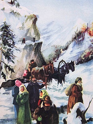 Иллюстрация к сказу П. П. Бажова «Васина гора». Художник Кордеску Марсела, 1954