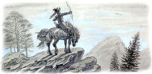 И был, сказывают, в башкирах охотник один, Айлыпом прозывался. Иллюстрация к сказу П. П. Бажова «Золотой волос». Художник Милашевский Владимир Алексеевич, 1952 г.