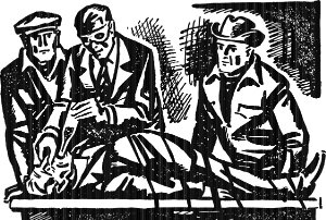 Иллюстрация к главе XI романа А. Р. Беляева «Человек, потерявший лицо». Художник Б. Алимов, 1963.