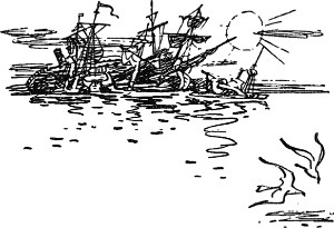 VII. Старик Вокко. Иллюстрация к роману А. Р. Беляева «Остров Погибших Кораблей». Художник О. Коровин, 1963.
