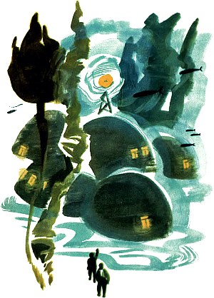 Иллюстрация к роману А. Р. Беляева «Подводные земледельцы». Художник Н. Гришин, 1963.