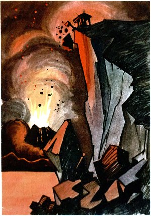 XX. Последний человек из Атлантиды. Иллюстрация к роману А. Р. Беляева «Последний человек из Атлантиды». Художник Д. Бисти, 1963.