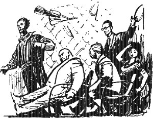Часть вторая. Глава II. Окончательно «воскресают мертвые», и происходят некоторые «небесные чудеса». Иллюстрация П. Луганского к роману А. Р. Беляева «Прыжок в ничто». 1964 г.
