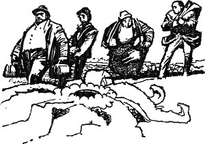 Часть третья. Глава V. Пещерные жители. Иллюстрация П. Луганского к роману А. Р. Беляева «Прыжок в ничто». 1964 г.