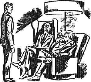 Глава IV. Короли биржи. Иллюстрация к роману А. Р. Беляева «Вечный хлеб». Художник Б. Алимов, 1963.