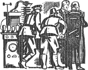 Часть вторая. XV. У разбитого аквариума. Иллюстрация к роману А. Р. Беляева «Властелин мира». Художник Б. Алимов, 1963.