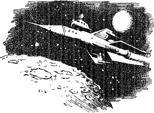 XIII. К лунной орбите. Иллюстрация к роману А. Р. Беляева «Звезда КЭЦ». Ст. Забалуев, 1964 г.