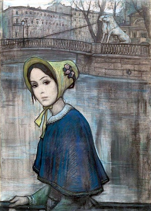 Настенька. Иллюстрация И. Глазунова к повести «Белые ночи», 1970