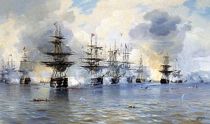 Наваринское сражение 1827 года с турецким флотом. Художник Л. Д. Блинов (1867-1903)