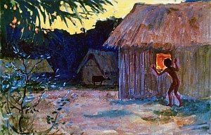 Прижимаясь лицом к окну и глядя на пламя очага, мальчик увидел, как жена хозяина дома поднялась и стала в темноте бросать в огонь какие-то черные кусочки. Иллюстрация к рассказу Р. Киплинга «Братья Маугли». Художники Г. Никольский, А. Келейников (1964)
