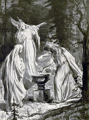 — Торопись, сестра, — сказала третья волшебница. Иллюстрация В. Мельникова к сказке «Дуль-Дуль, король без сердца» Лидии Чарской. Издание 1912 г.