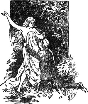 Прежде чем Китти успела оттолкнуть Рудольфа, он обвил трясущимися рунами ее дивное тело. Иллюстрация к роману Лидии Чарской «Ее величество Любовь». Художник М. А. Андреев, 1915 г.
