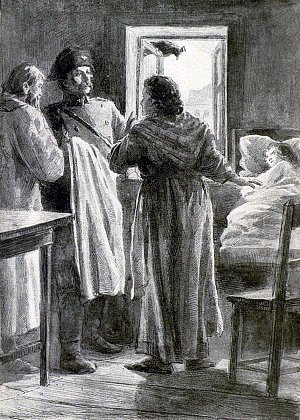 — Не отнимайте у меня последнего! — молила она... Иллюстрация В. Мельникова к сказке «Король с раскрашенной картинки» Лидии Чарской. Издание 1912 г.