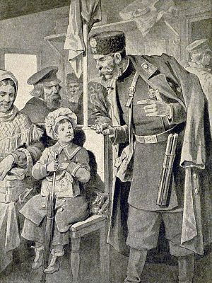 — Петербург! — выкрикнул знакомый голос... Иллюстрация к повести Лидии Чарской «Записки маленькой гимназистки». Художник А. Бальдингер, 1912 г.