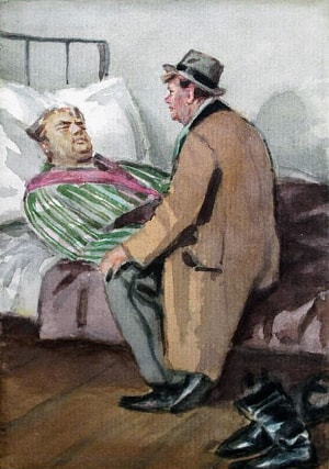 Иллюстрация к рассказу А. П. Чехова «Актёрская гибель». Художник Васильев Валентин Фёдорович (1923-1986)