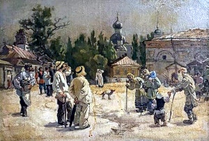 «Толпа все увеличивалась и увеличивалась...». Иллюстрация к рассказу А. П. Чехова «Брожение умов». Художник Мазель Рувим Моисеевич, 1950-е
