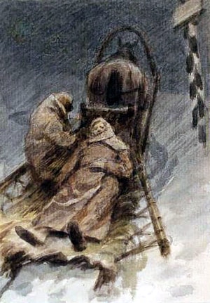 Иллюстрация к рассказу А. П. Чехова «Горе». Художник Васильев Валентин Фёдорович, 1950-1986 гг.