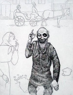 Иллюстрация к рассказу А. П. Чехова «Капитанский мундир». Б. А. Попов, 1960-70-е гг.